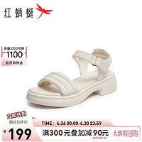 红蜻蜓运动凉鞋女24夏款一字带厚底时尚增高凉鞋 WBK24109米色37
