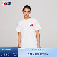 TOMMY JEANS24春季男纯棉平纹针织经典印花修身短袖T恤DM0DM18263 白色YBR XS