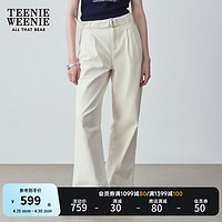 Teenie Weenie小熊2024年夏季休闲阔腿裤长裤时尚韩版宽松女裤 白色 155/XS