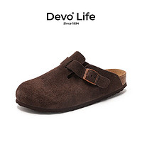 Devo 的沃 Life的沃软木拖鞋包头半拖情侣款休闲法式拖鞋 3724 深棕色反绒皮 43