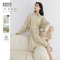 气质纯棉衬衫连衣裙女连肩袖简约通勤收腰裙子