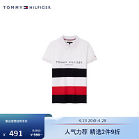 TOMMY HILFIGER24春夏童装男简约字母拼色条纹短袖POLO衫TH2222078 黑白红拼色001 12/150cm