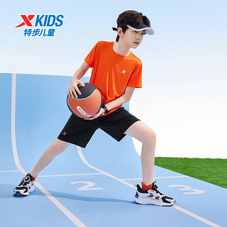 特步（XTEP）儿童童装夏季套装男童气舒适短袖针织套装 明火橙 165cm