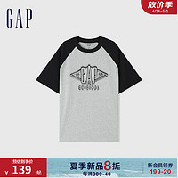 Gap男女装2024夏季撞色插肩袖logo圆领短袖T恤宽松上衣463174 灰色 170/92A(M)亚洲尺码
