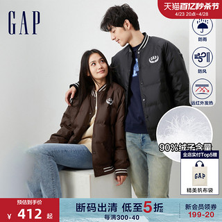 Gap 盖璞 男女装冬季2023LOGO学院棒球风羽绒服720811保暖外套 黑色 185/104A(L)