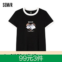 森马（Semir）【多彩T恤合辑】短袖T恤女宽松简约短款字母印花内搭外穿上衣集合 D款典雅猫咪-黑色90001 160/84A/M