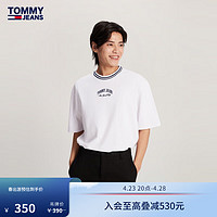 TOMMY JEANS 24春男女纯棉平纹针织刺绣撞色圆领宽松短袖上衣18656 白色YBR M（：135-150斤）