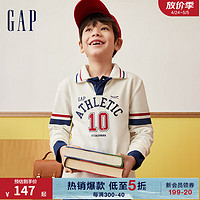 Gap 盖璞 男童2024春季logo数字撞色条长袖polo衫儿童装890483 米白色 140cm(M) 亚洲尺码