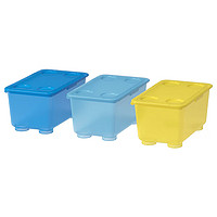 北欧宜家旗艦店GLIS格利思附盖储物盒塑料收纳盒整理收纳分类三件套 黄色/蓝色 17*10*8cm