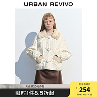 UR秋冬女装时尚设计感牛角扣绗缝毛领羽绒服UWL130020 米白 S