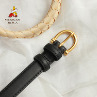 稻草人女士皮带复古文艺简约百搭韩国腰带女酷ins风裤带 黑色 95cm