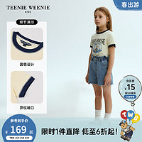 Teenie Weenie Kids小熊童装24夏季女童全棉圆领休闲短袖T恤 浅黄色 120cm