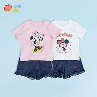 Bornbay 贝贝怡 T恤短裤两件套迪士尼女童纯棉短袖套装夏季新款