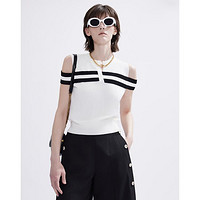 DKNY 唐可娜儿 法式设计无袖V领立体条纹女式针织衫2024春夏