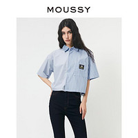 MOUSSY 摩西 春季新品短款条纹米奇印花短袖衬衫女028GSQ30-0130