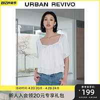 UR 2024夏季女装温柔气质系带灯笼袖短款罩衫衬衫UWG240085