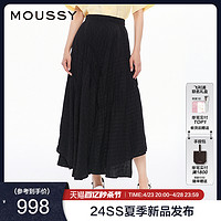 MOUSSY 摩西 2024夏季新品文艺感不规则格纹半身裙028HSA30-0701