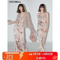 COCO BELLA 预售COCOBELLA设计感拼接晕染印花缎面吊带裙女粉色连衣裙FR7037