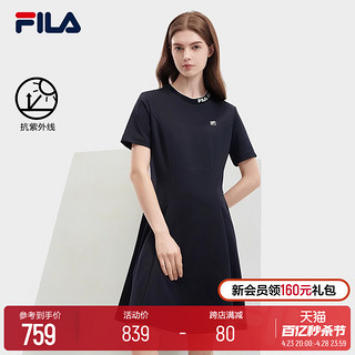 FILA 斐乐 官方女子针织连衣裙2024夏新款时尚休闲基础防晒收腰裙