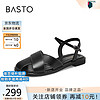 BASTO 百思图 夏舒适低跟圆头一字带女包头罗马凉鞋MB323BL3 黑色 38