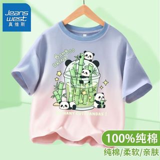 真维斯男童短袖t恤夏季男孩纯棉吊染半袖儿童熊猫家居服上衣 【短袖Lsjq】Kj75 120