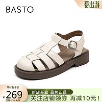 BASTO 百思图 夏商场同款松糕厚底猪笼鞋罗马凉鞋女单鞋MB055BH2 米色 39