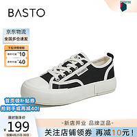 BASTO 百思图 春帆布鞋厚底板鞋女运动休闲平底鞋VC204CM2 黑色 37