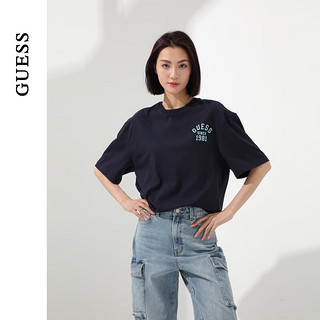 GUESS24年夏男女同款韩式简约纯色纯棉短袖T恤-MO2K9436K DNV-藏青色 S