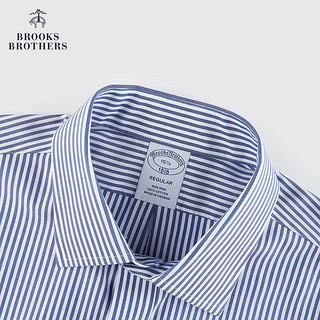 布克兄弟（BrooksBrothers）男士24春夏经典版牛津纺免烫宽距领短袖条纹衬衫 B435-亮蓝色 18
