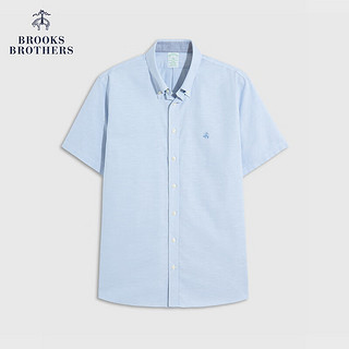 布克兄弟（BrooksBrothers）男士24春夏修身版免烫牛津纺纯色短袖休闲衬衫 4000-蓝色 XL