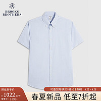 布克兄弟（BrooksBrothers）男士24春夏经典版免烫牛津纺条纹短袖正装衬衫 4000-蓝色 16/H