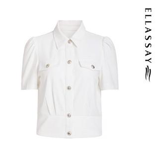 歌力思（ELLASSAY）2024夏季棉感百搭白牛仔单排扣短袖衬衫女EWW352N06500 纯净白 XS