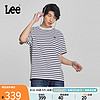 Lee 商场同款24春夏新品舒适版圆领条纹Logo男短袖T恤LMT007516204 藏青色 M