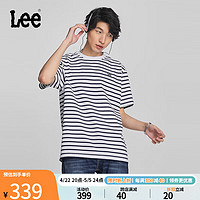 Lee 商场同款24春夏新品舒适版圆领条纹Logo男短袖T恤LMT007516204 藏青色 M