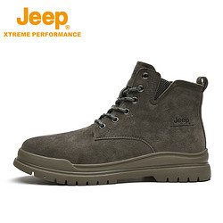 Jeep 吉普 冬季高幫馬丁靴男戶外防滑耐磨徒步登山鞋加絨保暖工裝靴