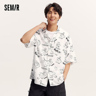 森马（Semir）大力水手联名短袖衬衫男2024夏季洋气印花上衣 白黑色调00319 165/84A/S