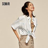 森马（Semir）大力水手联名中袖衬衫女中长款夏2024满印衬衣 白色调00411 150/76A/XS