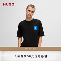 HUGO男士2024夏季徽标艺术图案装饰棉质平纹针织 T 恤 001-黑色 L