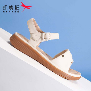 红蜻蜓凉鞋女24夏款时尚一字带舒适休闲凉鞋 WJK24823米白色37
