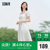 Semir 森马 连衣裙女温柔气质白月光2024夏季法式方领收腰中长裙107424114036