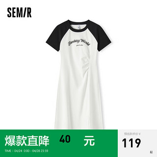 Semir 森马 连衣裙女插肩袖修身收腰短裙2024夏季新款美式复古学院风裙子ur 黑色调00399-长款 160/84A/M