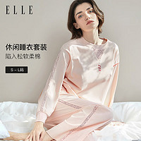 ELLE 她 女士睡衣女春秋季棉质简约休闲套头长袖可外穿家居服 香盈藕粉 L