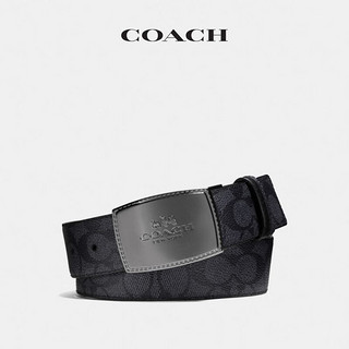 蔻驰（COACH）男士饰片锁缝双面经典标志腰带皮带碳灰黑色  碳灰色/黑色