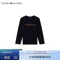 TOMMY HILFIGER 24春季童装男简约字母刺绣圆领打底衫长袖T恤TH2412015 藏青色654 S/140cm