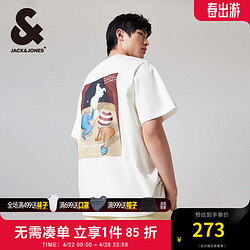 JACK&JONES 杰克琼斯 杰克·琼斯（JACK&JONES）春夏男士胸口刺绣字母印花刺绣字母休闲时尚短袖T恤224201030 A06本白色 常规 A06本白色 175/96A/M