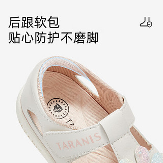泰兰尼斯2024夏季女宝宝机能学步鞋防滑软底包头防踢透气凉鞋 米白 25码 适合脚长14.8~15.2cm