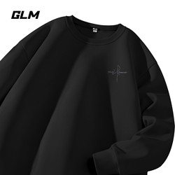 GLM 森马集团GLM春季新款ins潮大码宽松黑色无帽圆领卫衣男士休闲上衣