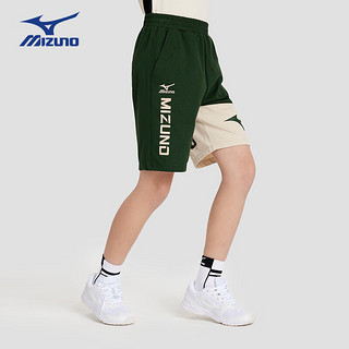 美津浓（MIZUNO）儿童夏季纯棉运动裤男女童针织弹力五分裤短裤透气DK3129 军绿色 150CM（70-85斤)