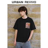 URBAN REVIVO 夏季男装时尚休闲撞色纹理图案短袖T恤 UML440092 正黑 XS