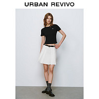 URBAN REVIVO 女士都市撞色刺绣罗纹短款修身T恤衫 UWU440051 正黑 S